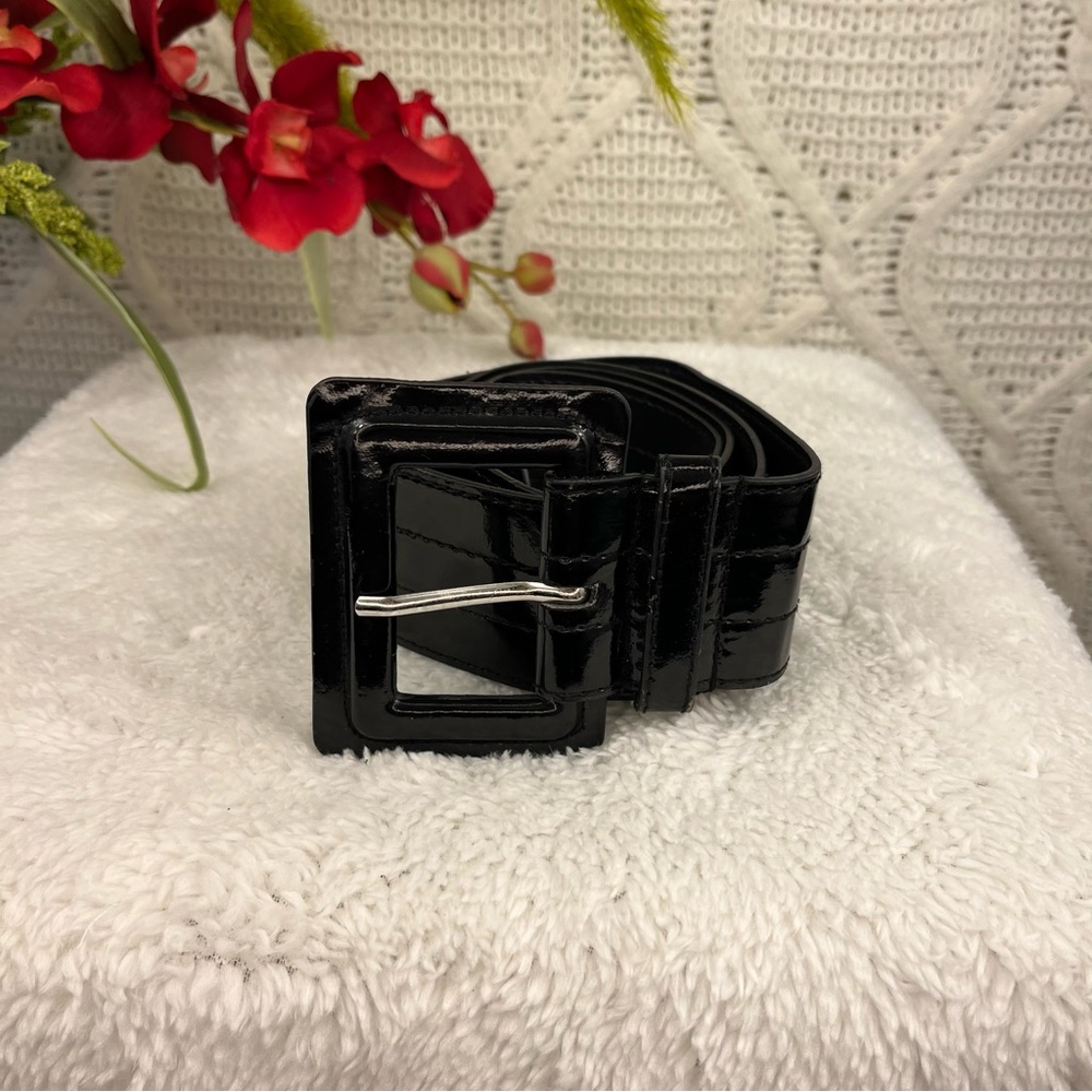 Black Patent Faux Vegan Leather Big‎ Buckle Belt
